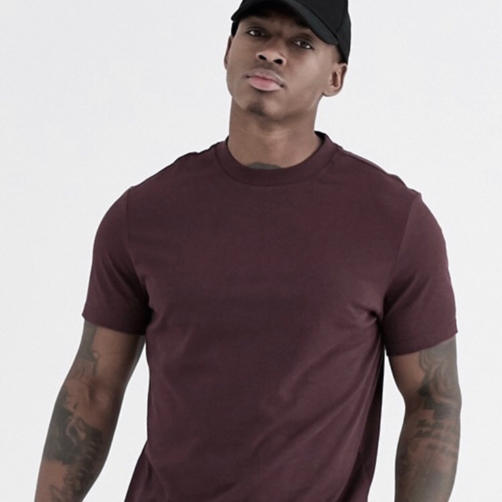 ASOS men’s Maroon color block muscle tee shirt